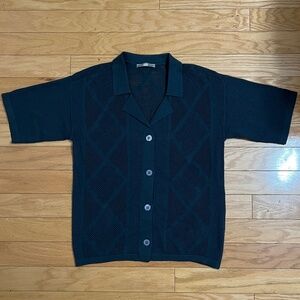 Kith Dark Green/Teal Short Sleeve Knit/Crochet Polo Small